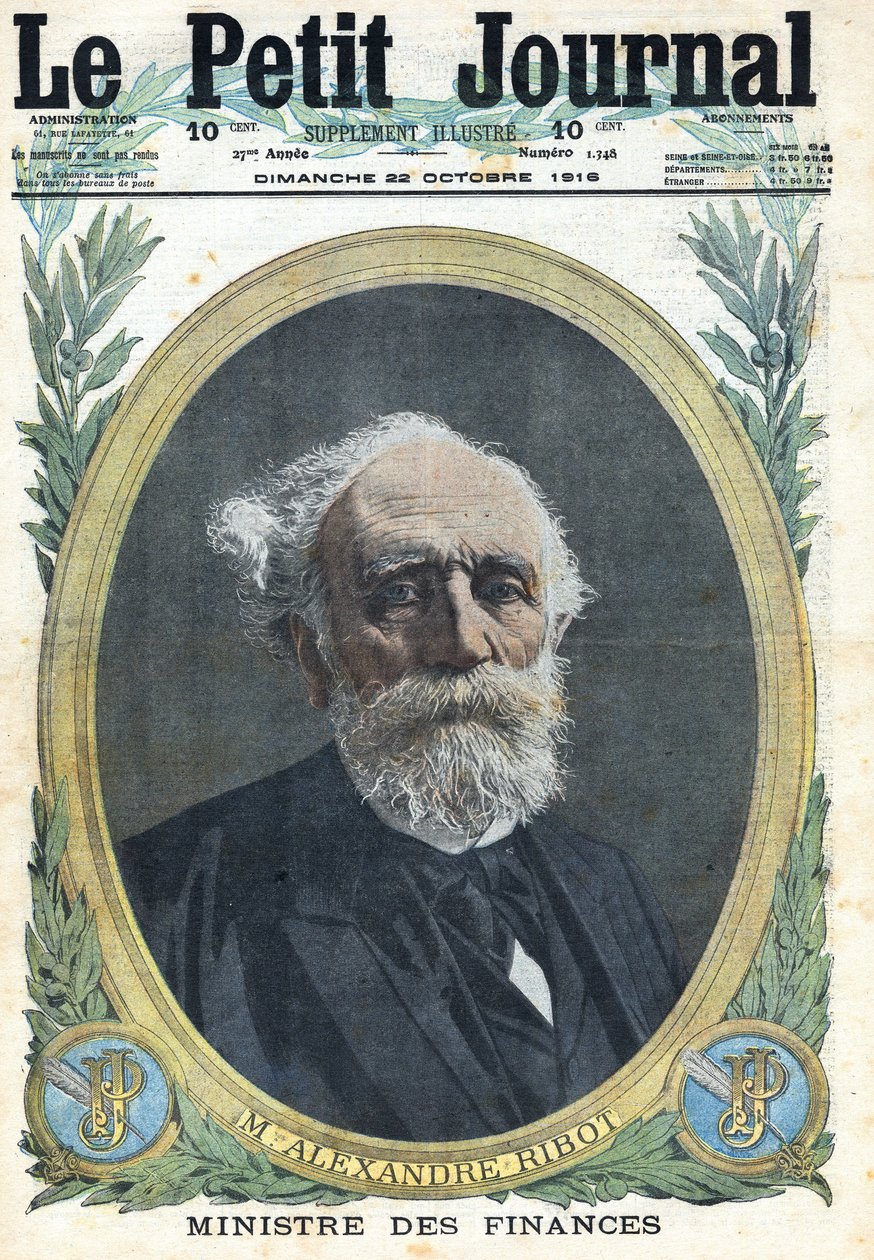 Première Guerre mondiale 1914-1918. Portrait du ministre français des Finances Alexandre Ribot (1842-1923). Dans « Le Petit Journal », le 22/10/1916. Collection privée - Anonymous Anonymous