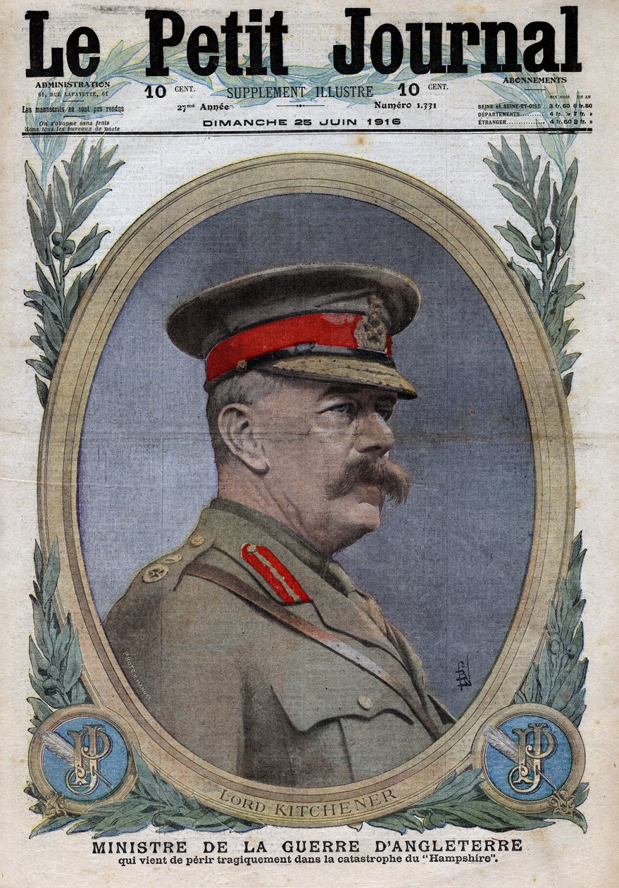 Première Guerre mondiale 1914-1918. Portrait du ministre de la Guerre en Angleterre Horatio Herbert Kitchener (1850-1916). Dans « Le Petit Journal », le 25/06/1916. Collection privée - Anonymous Anonymous