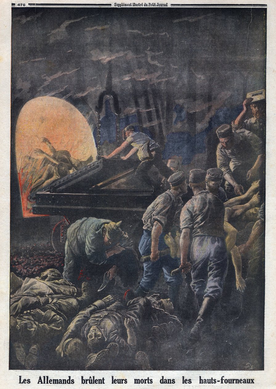 Première Guerre mondiale 1914-1918. Les Allemands brûlent des soldats morts dans les fours. Dans "Le Petit Journal", le 23/04/1916. Collection privée - Anonymous Anonymous