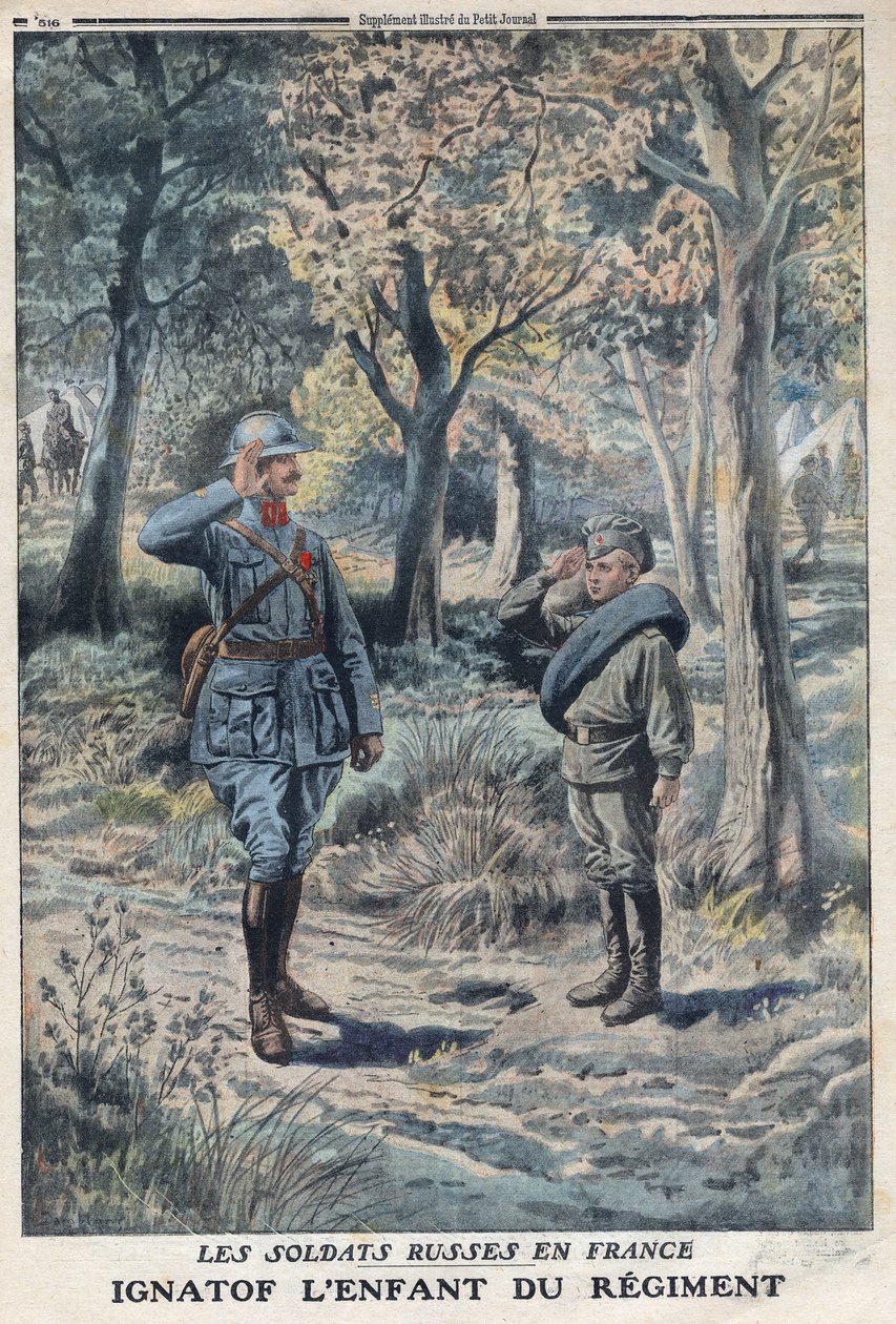 Première Guerre mondiale 1914-1918. Le jeune soldat russe Ignatof dans un régiment de l