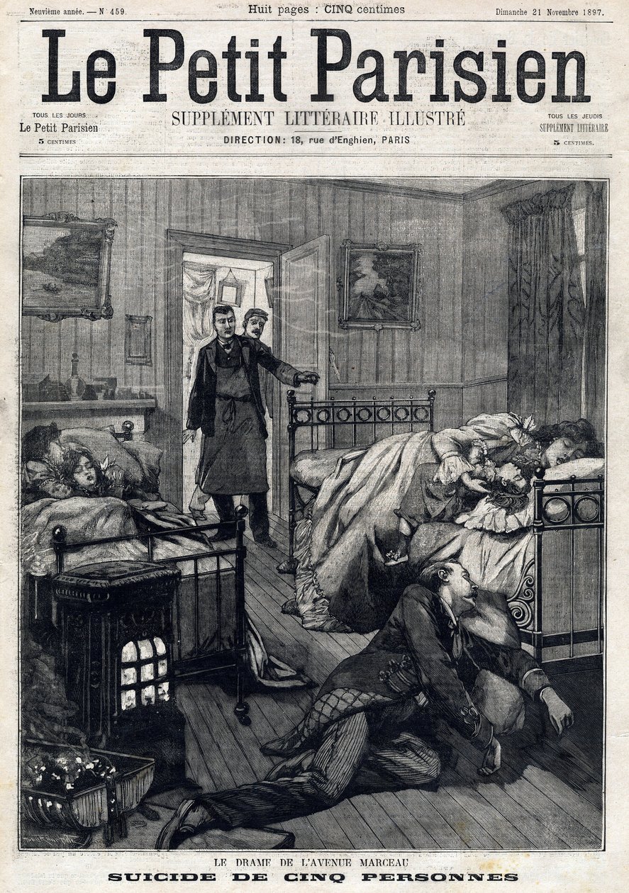 Cinq suicides avenue Marceau à Paris. Dans « Le Petit Parisien » du 21/11/1897. Collection privée - Anonymous Anonymous