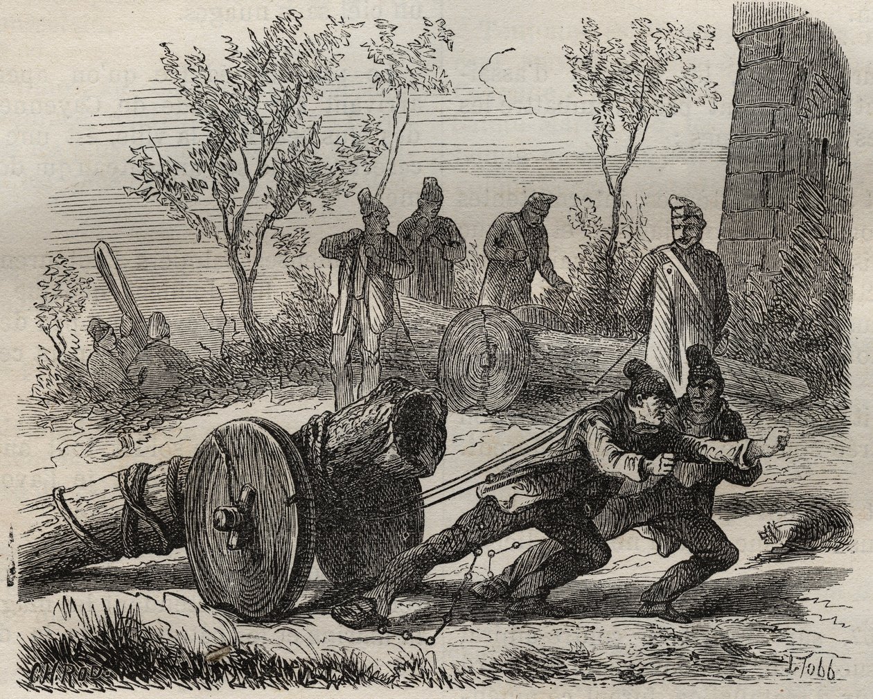 Forçats bûcherons au bagne de Toulon au XIXe siècle. Gravure dans "Histoire des bagnes depuis leur création à nos jours" (1877) par Pierre Zaccone (1817-1895). Collection privée. - Anonymous Anonymous