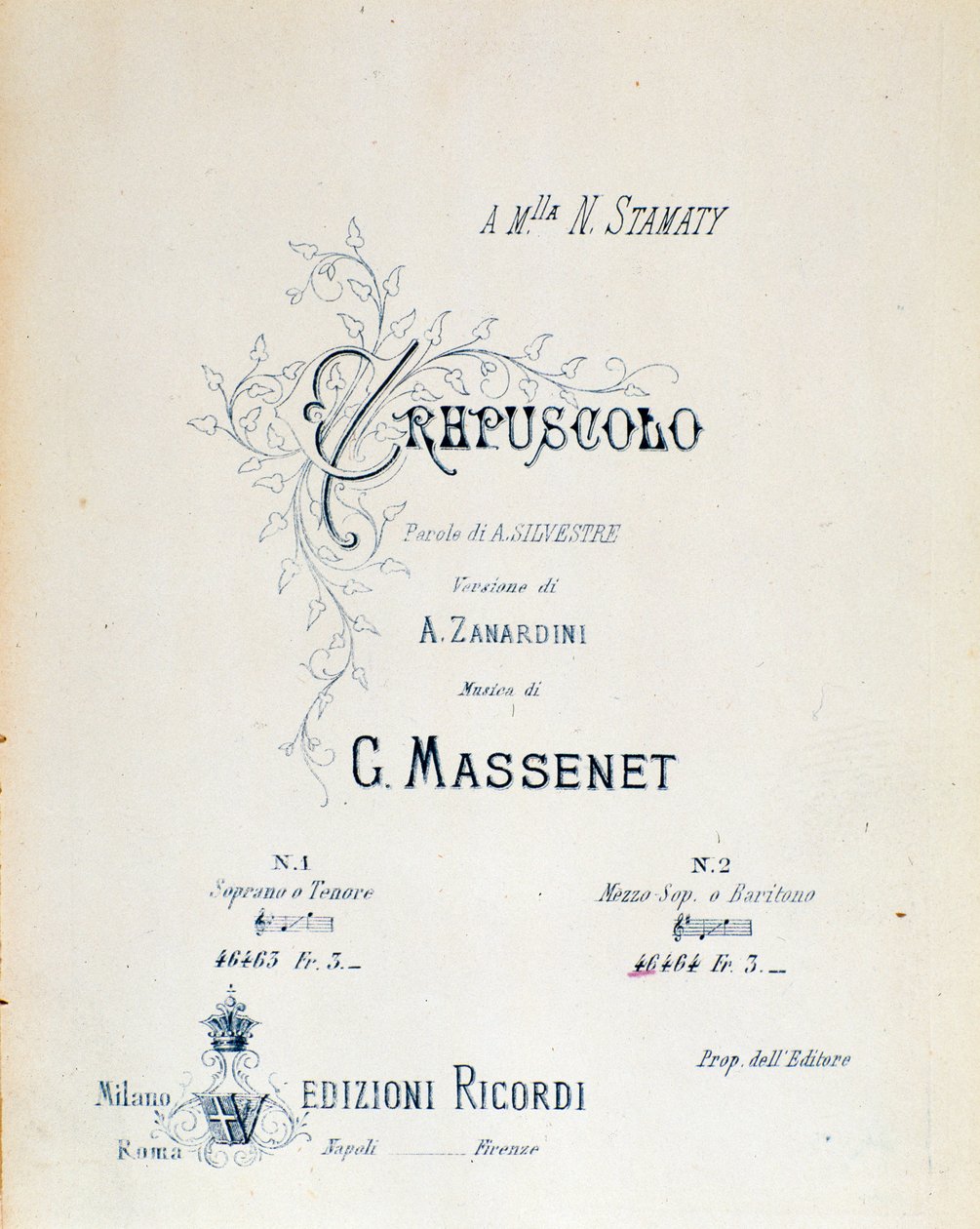 Frontispice de Crépuscule, poème pastoral n°5 par Jules Massenet - Anonymous Anonymous