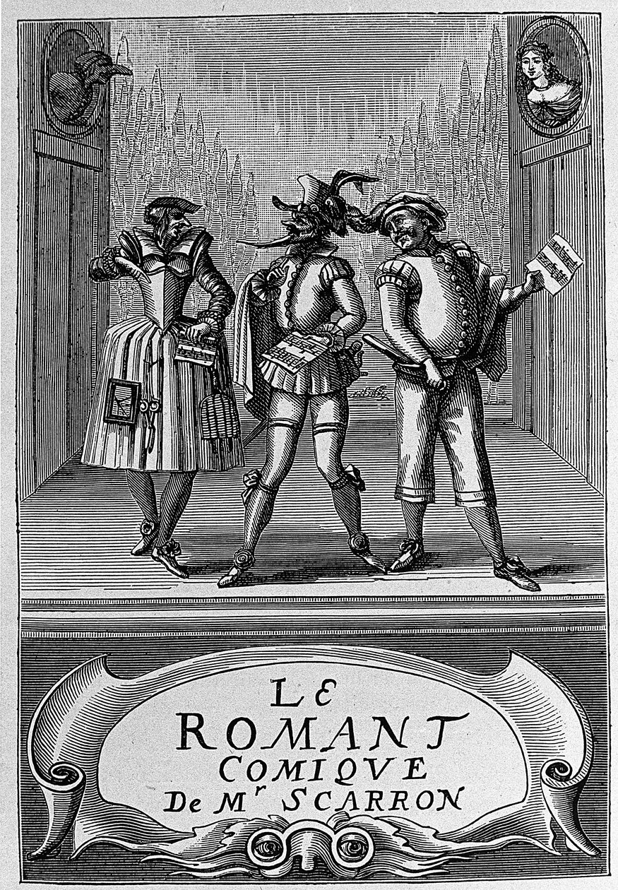 Frontispice du livre «Le Roman Comique» de Paul Scarron (1610-1660), écrivain français. Gravure du 18ème siècle - Anonymous Anonymous