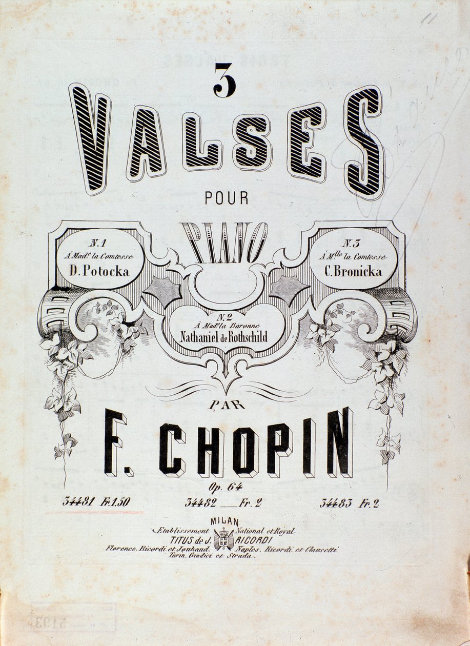 Frontispice de la partition pour « 3 valses pour piano » de Frédéric Chopin (1810-1849) XIXe siècle Collection privée - Anonymous Anonymous