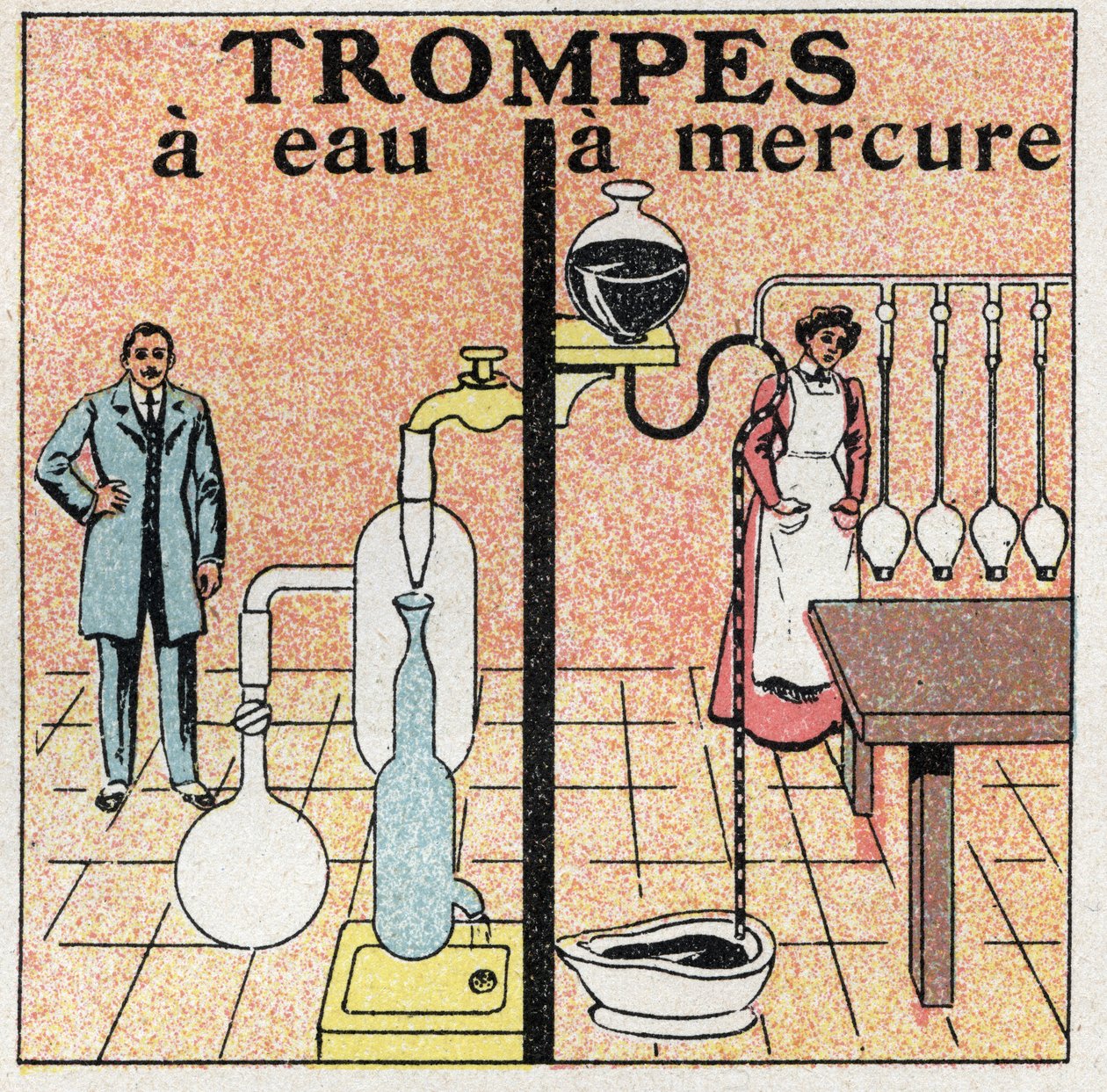 Pression des gaz : tubes à eau et tubes à mercure. Illustration anonyme de 1925. Collection privée. - Anonymous Anonymous