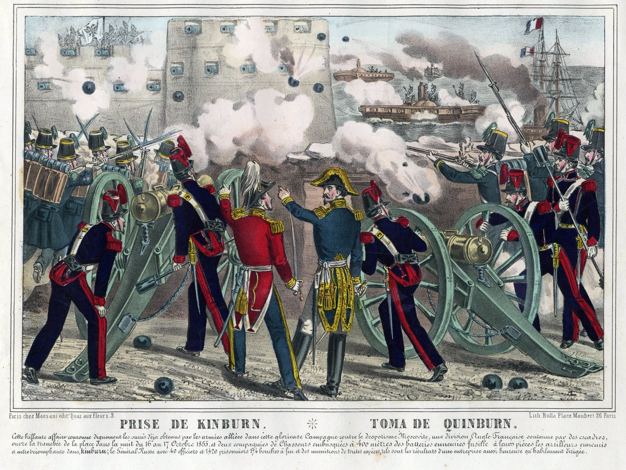 Guerre de Crimée - Bataille de Kinburn (1855) - Bombardement de Kinburn - Anonyme - 1857 - Lithographie, aquarelle - Collection privée - Anonymous Anonymous