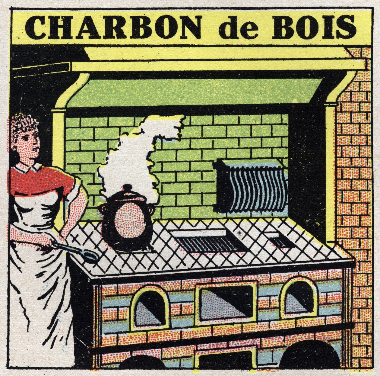 Chauffage domestique : utilisation du charbon dans un poêle. Illustration anonyme de 1925. Collection privée. - Anonymous Anonymous