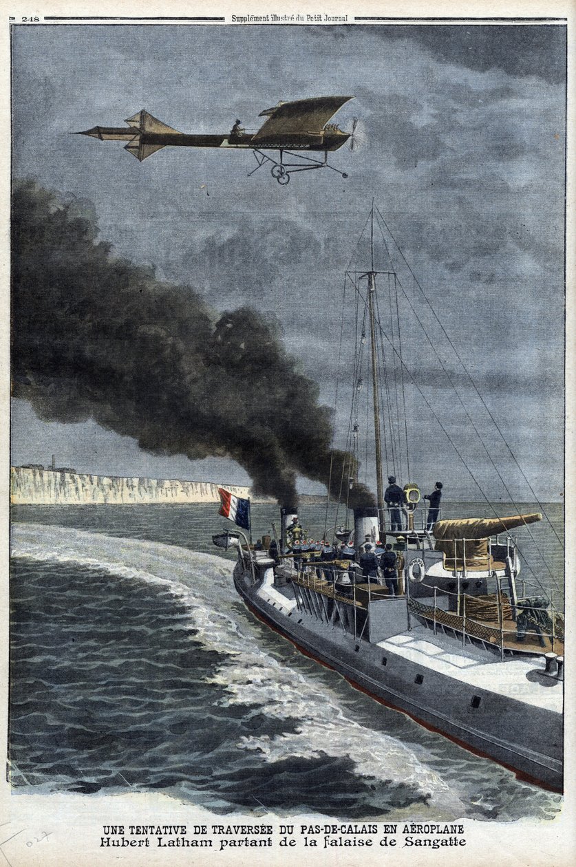 Hubert Latham (1883-1912), aviateur français, quittant Sangatte dans un monoplan 