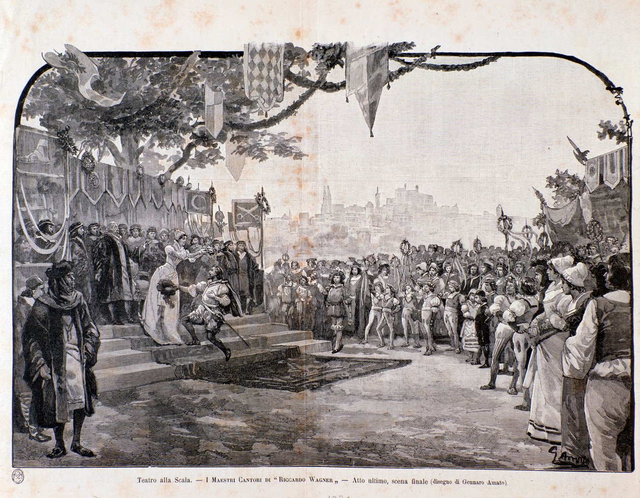 Illustration pour la dernière scène des Maîtres chanteurs de Nuremberg de Wagner, pour la représentation au Teatro alla Scala - Anonymous Anonymous