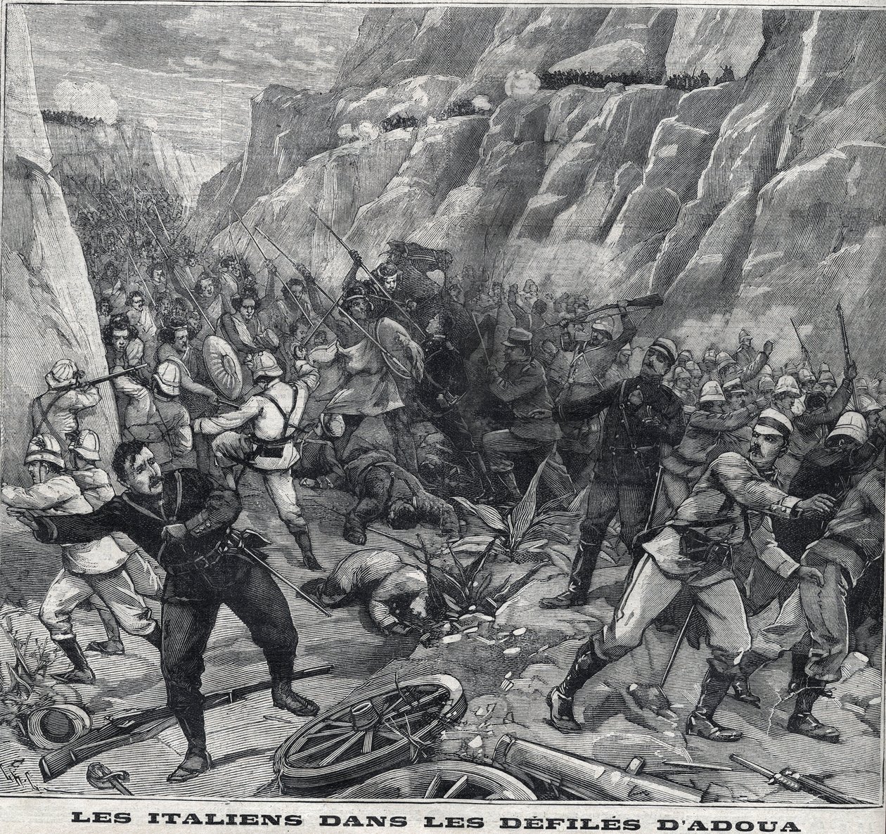 Les Italiens combattant à Adoua en Éthiopie. Gravure dans "Le Petit Parisien" - Anonymous Anonymous