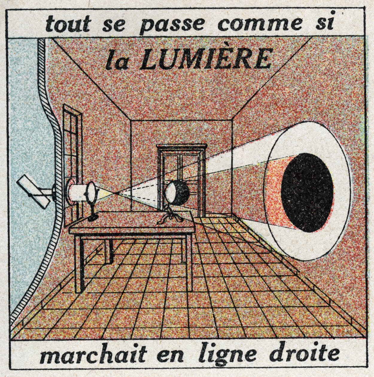 Propagation de la lumière : tout se passe comme si la lumière se déplaçait en ligne droite. Illustration anonyme de 1925. Collection privée. - Anonymous Anonymous