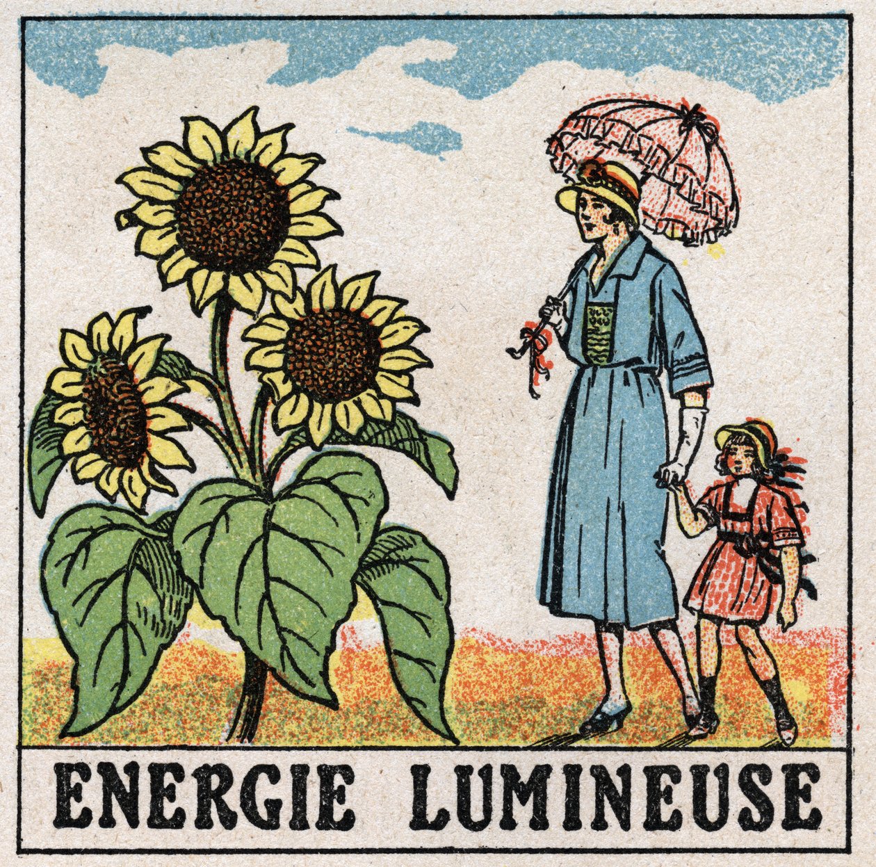 Énergie lumineuse : le tournesol est influencé par la lumière du soleil. Illustration anonyme de 1925. Collection privée. - Anonymous Anonymous