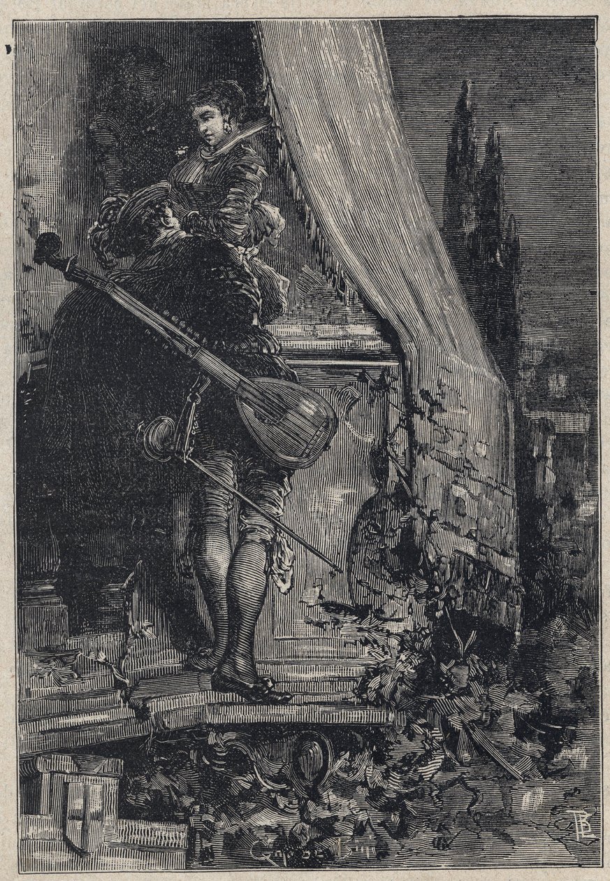 Lucrezia Borgia et Don Gaspare Aversa, comte de Procida - gravure de 
