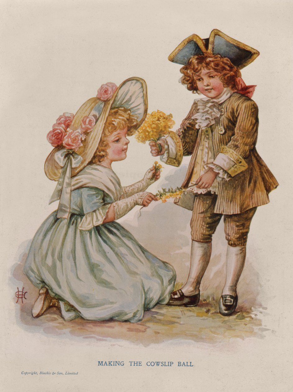 Faire la boule de primevère, illustration de livre, début du 20ème siècle (lithographie en couleur) - Anonymous Anonymous