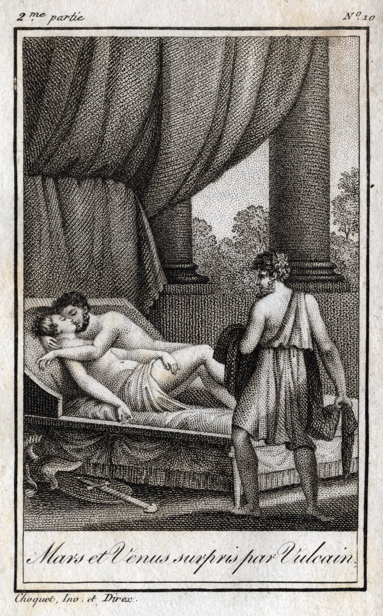 Mars et Vénus découverts par Vulcain. Gravure de 1819 dans "Lettres à Emilie sur la mythologie" par Charles Albert Demoustier (1760-1801). Collection privée. - Anonymous Anonymous