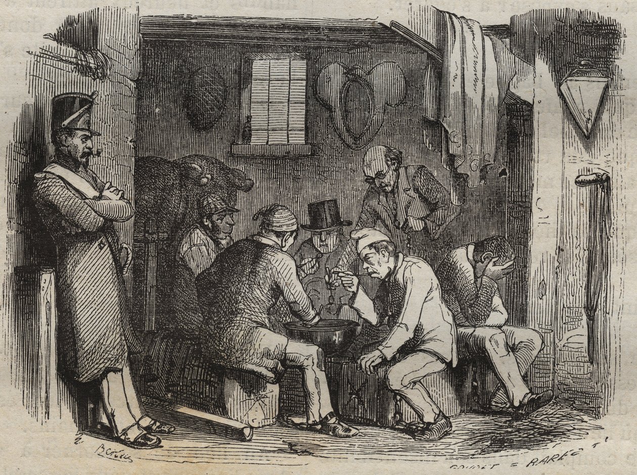 Repas des forçats au bagne de Rochefort au XIXe siècle. Gravure dans « Histoire des bagnes depuis leur création à nos jours » (1877) par Pierre Zaccone (1817-1895). Collection privée - Anonymous Anonymous