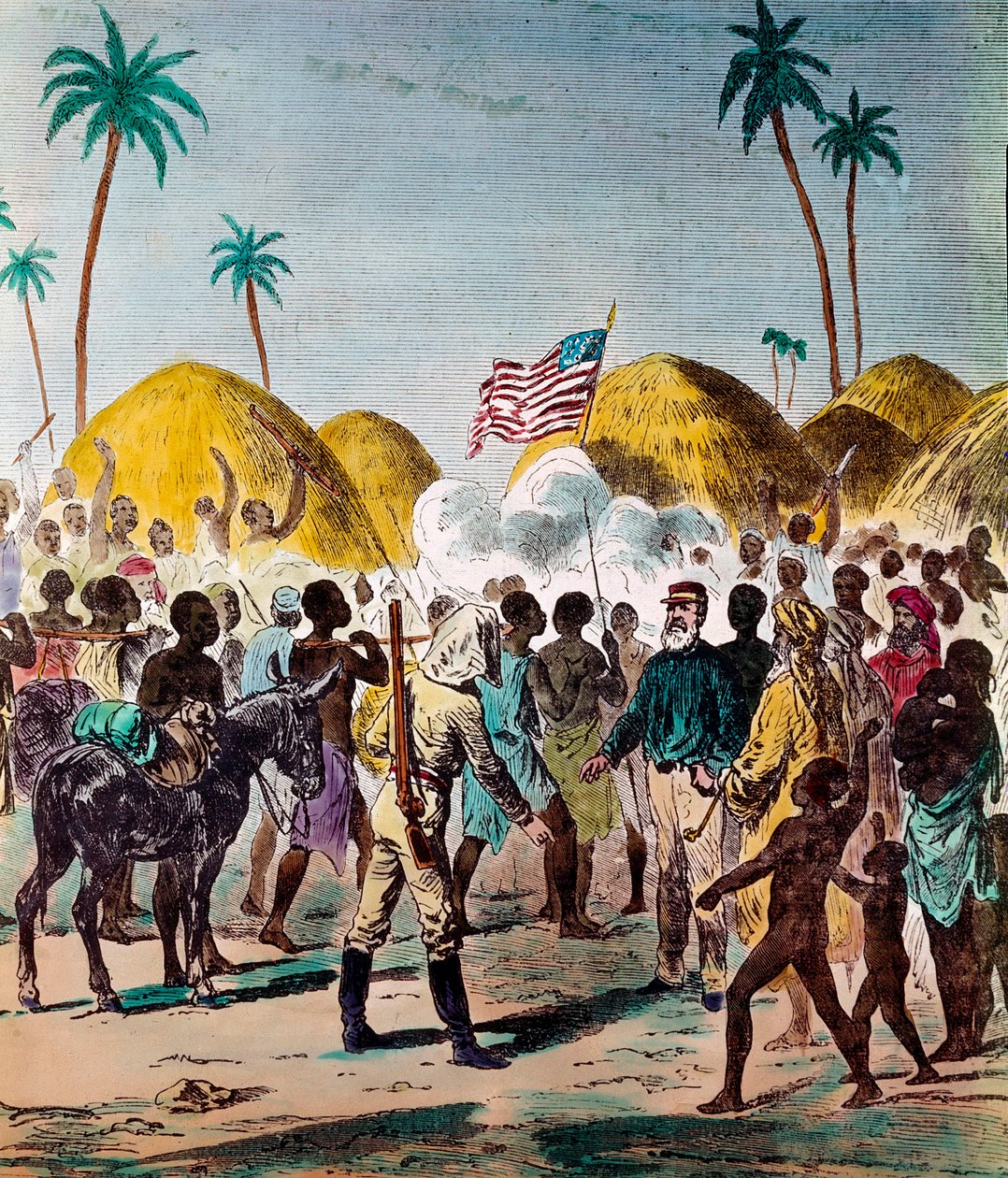 Rencontre du journaliste Henry Morton Stanley (1841-1904) et de David Livingstone (1813-1873), médecin et explorateur britannique, le 10/11/1871 en Tanzanie. Gravure du 19ème siècle Collection privée - Anonymous Anonymous