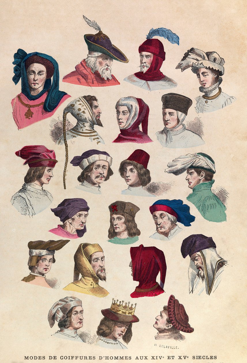 Coiffures masculines aux 14e et 15e siècles à Paris : chapeaux et coiffes masculins - Anonymous Anonymous