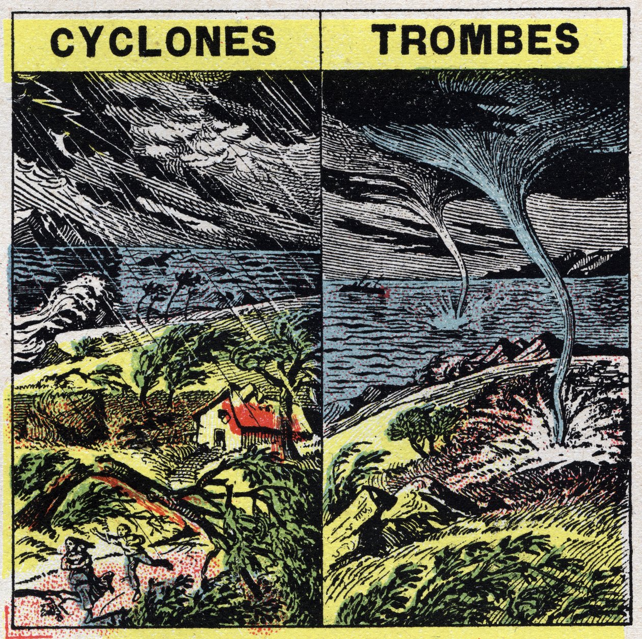Météorologie : cyclones et trombes (tornades). Illustration anonyme de 1925. Collection privée. - Anonymous Anonymous