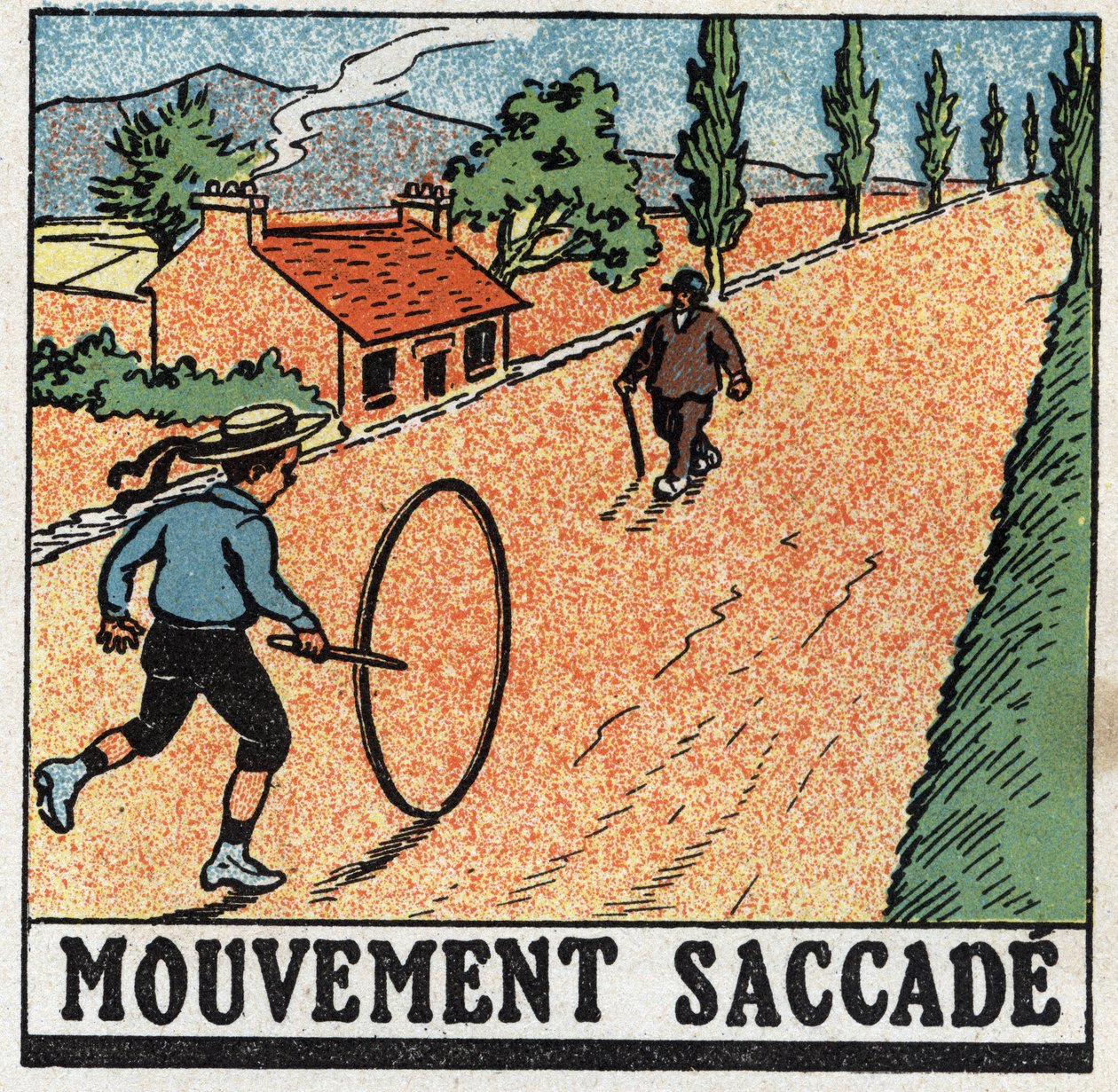 Mouvements : mouvement saccadé. Un enfant jouant avec un cerceau. Illustration anonyme de 1925. Collection privée. - Anonymous Anonymous