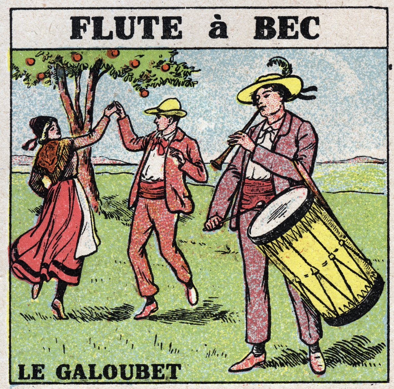 Instruments de musique : instruments à vent. Joueur de galoubet (flûte à bec). Illustration anonyme de 1925. Collection privée. - Anonymous Anonymous