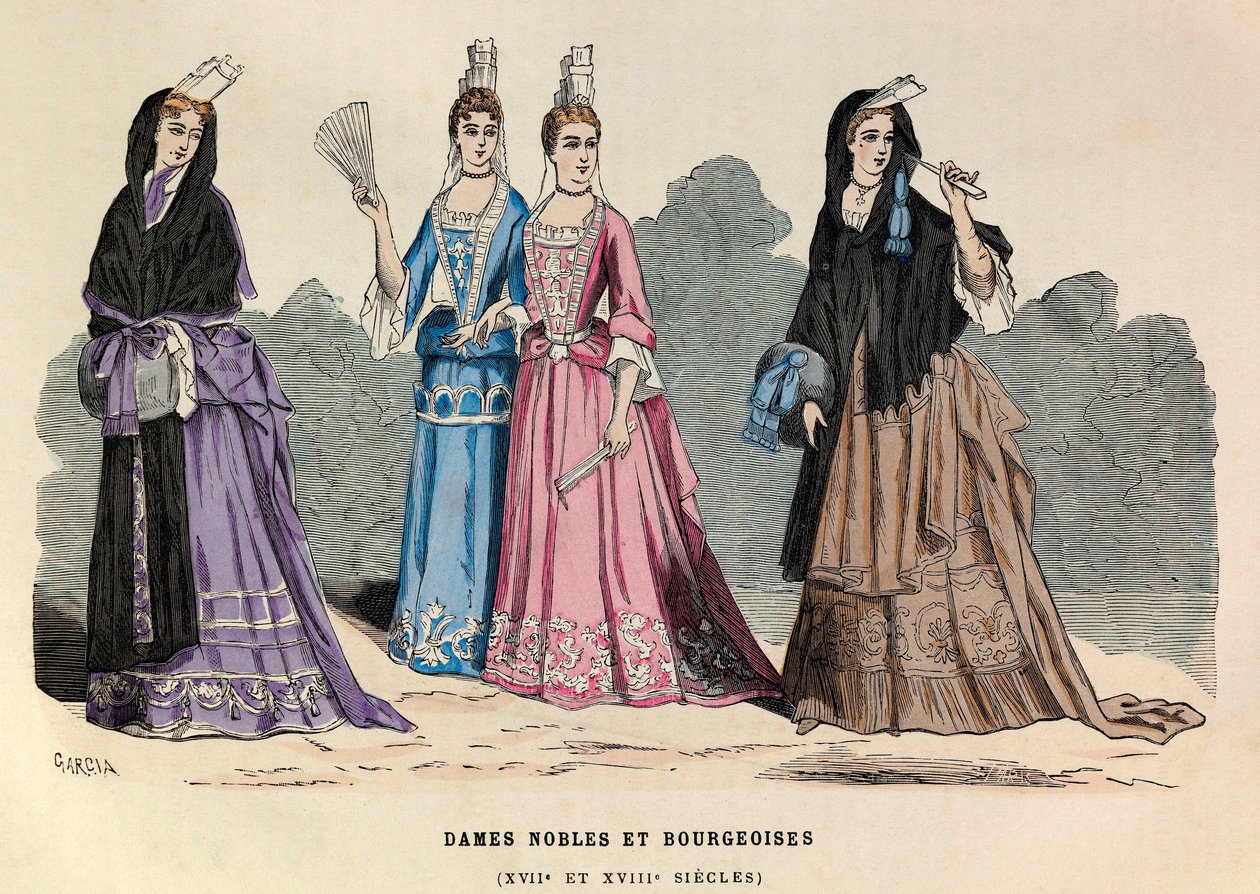 Costumes de dames nobles et bourgeoises aux XVIIe et XVIIIe siècles - Noble femme XVIIe siècle - Anonymous Anonymous
