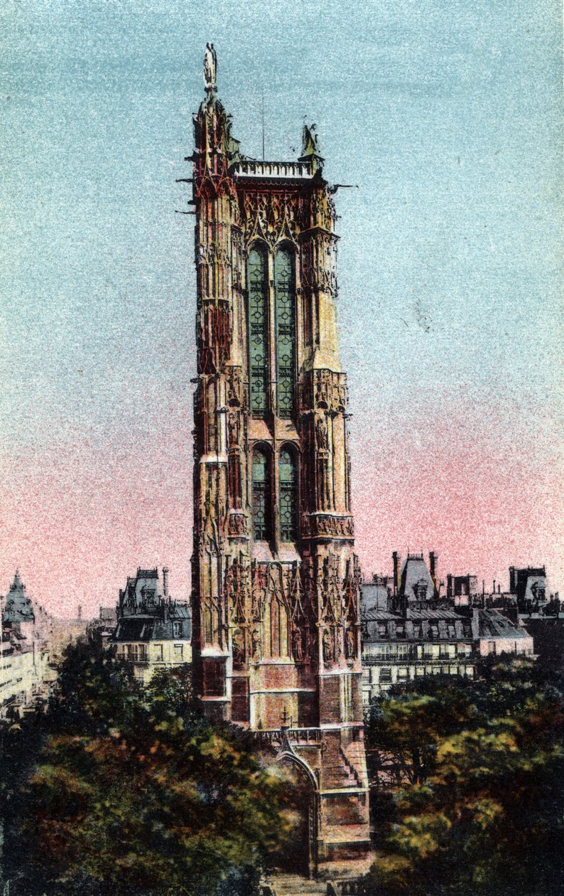 Paris : la Tour Saint-Jacques réalisée en 1523. Photographie de 1920 dans « Album Artistique » de la ville de Paris. Collection privée. - Anonymous Anonymous