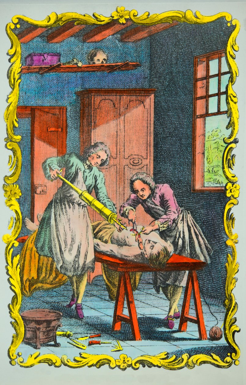 Médecin étudiant le mouvement du sang : frontispice du «mémoire sur le mouvement du sang et sur les effets de la saignée» par Albrecht von Haller (1756). Collection privée - Anonymous Anonymous