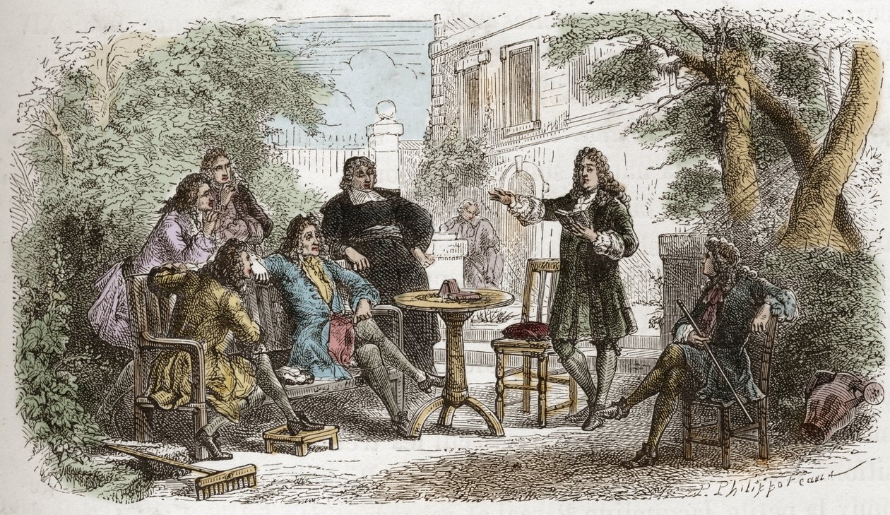 Pierre Corneille (1606-1684) - Corneille lisant à Louis XIV - gravure de "L