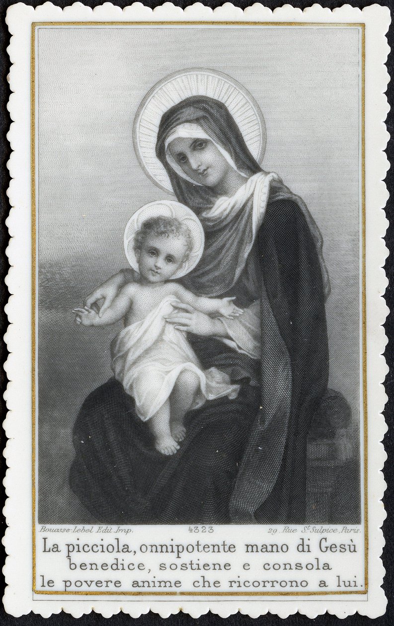 Image pieuse : Jésus enfant dans les bras de sa mère Marie (gravure) - Anonymous Anonymous