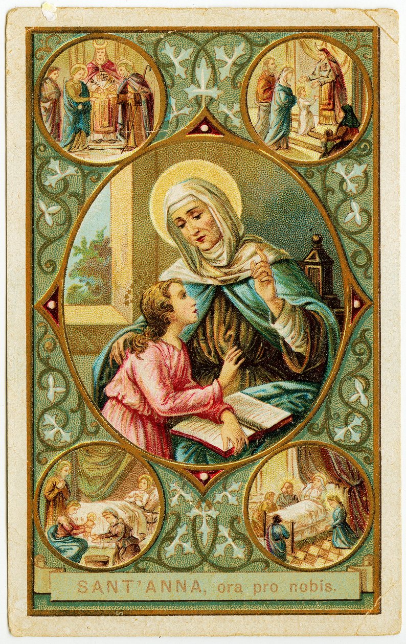 Image pieuse : Scènes de la vie de Sainte Anne, le mariage, la naissance de Marie, la présentation au Temple et la mort - Anonymous Anonymous