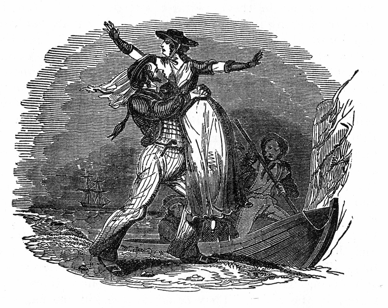 Le pirate Charles Gibbs enlève une fille hollandaise de son navire (début du 19e siècle). Gravure de "Le livre du pirate" 1837. - Anonymous Anonymous