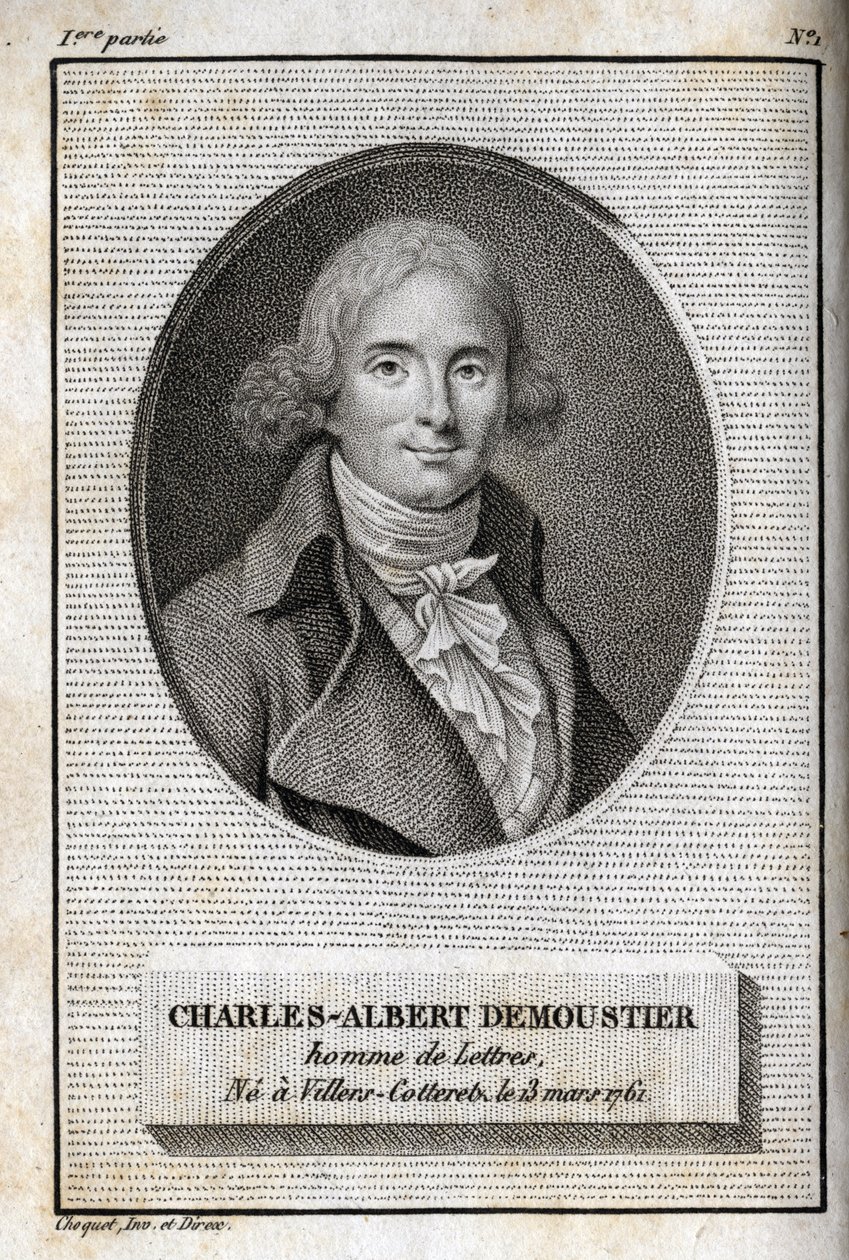 Portrait de Charles Albert Demoustier (1760-1801) écrivain français. Gravure de 1819 dans "Lettres à Emilie sur la mythologie" par Charles Albert Demoustier (1760-1801). Collection privée. - Anonymous Anonymous