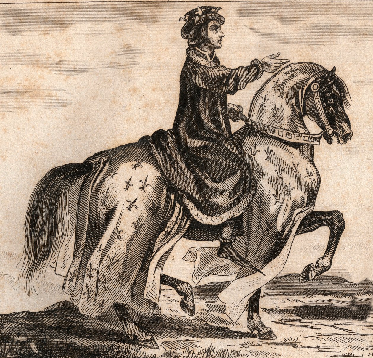 Portrait de Charles IV le Bel (1294-1328), roi de France. Gravure de 1859 dans "Le Monde. Histoire de tous les peuples depuis les temps les plus reculés jusqu