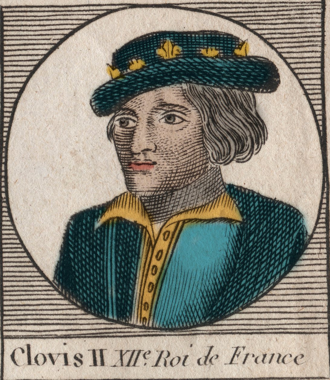 Portrait de Clovis II, roi des Francs (v.633-657) - gravure de « Instruction sur l
