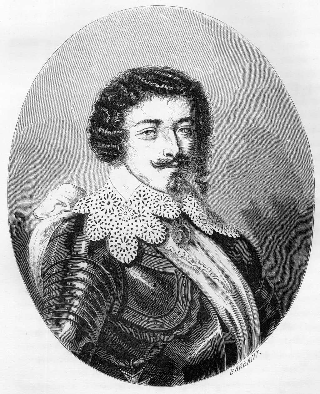 Portrait du duc Henri II de Montmorency (1595-1632) - Gravure de 1863 dans "Le Livre Rouge - Histoire De L