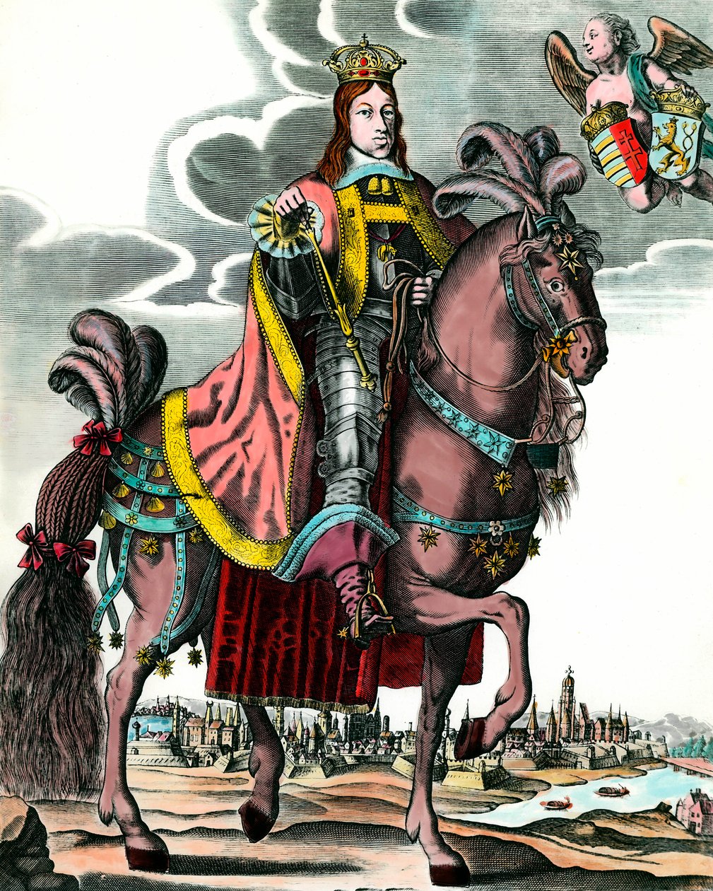 Portrait équestre de Léopold Ier, empereur du Saint-Empire romain germanique. Gravure du XVIIe siècle. Collection privée. - Anonymous Anonymous