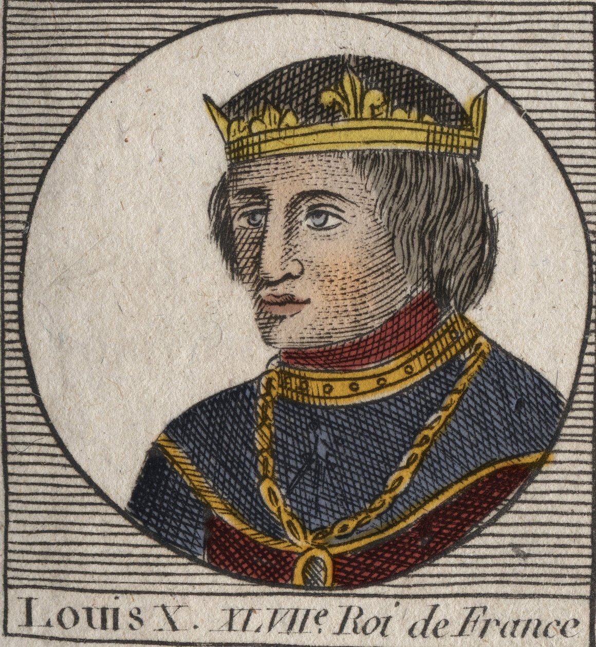Portrait de Louis X le Hutin (1289 - 1316), roi de France et de Navarre - gravure de «Instruction sur l