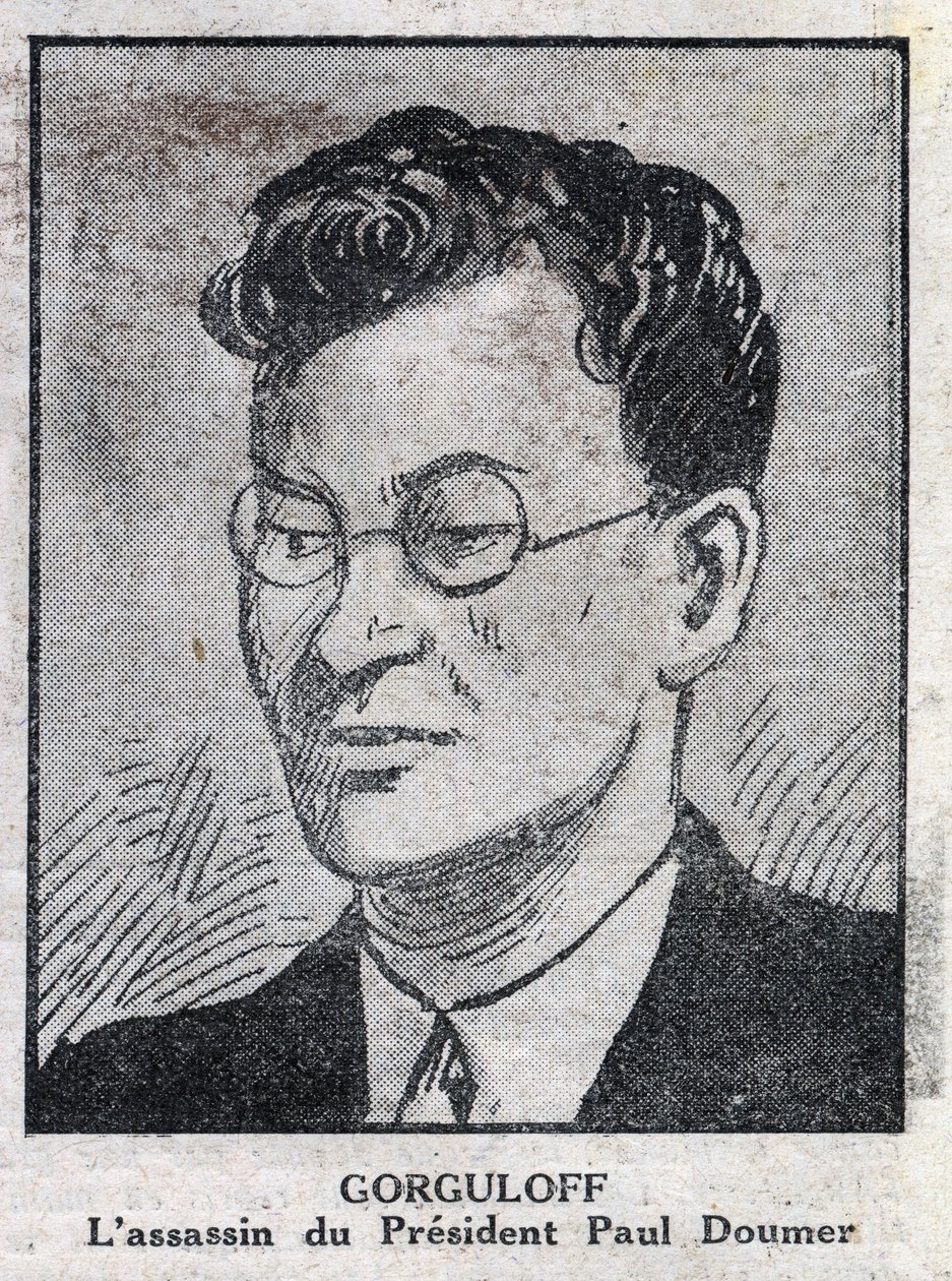 Portrait de Paul Gorgulov ou Gorguloff (1895-1932), assassin du président français Paul Doumer (1857-1932). Gravure dans "L