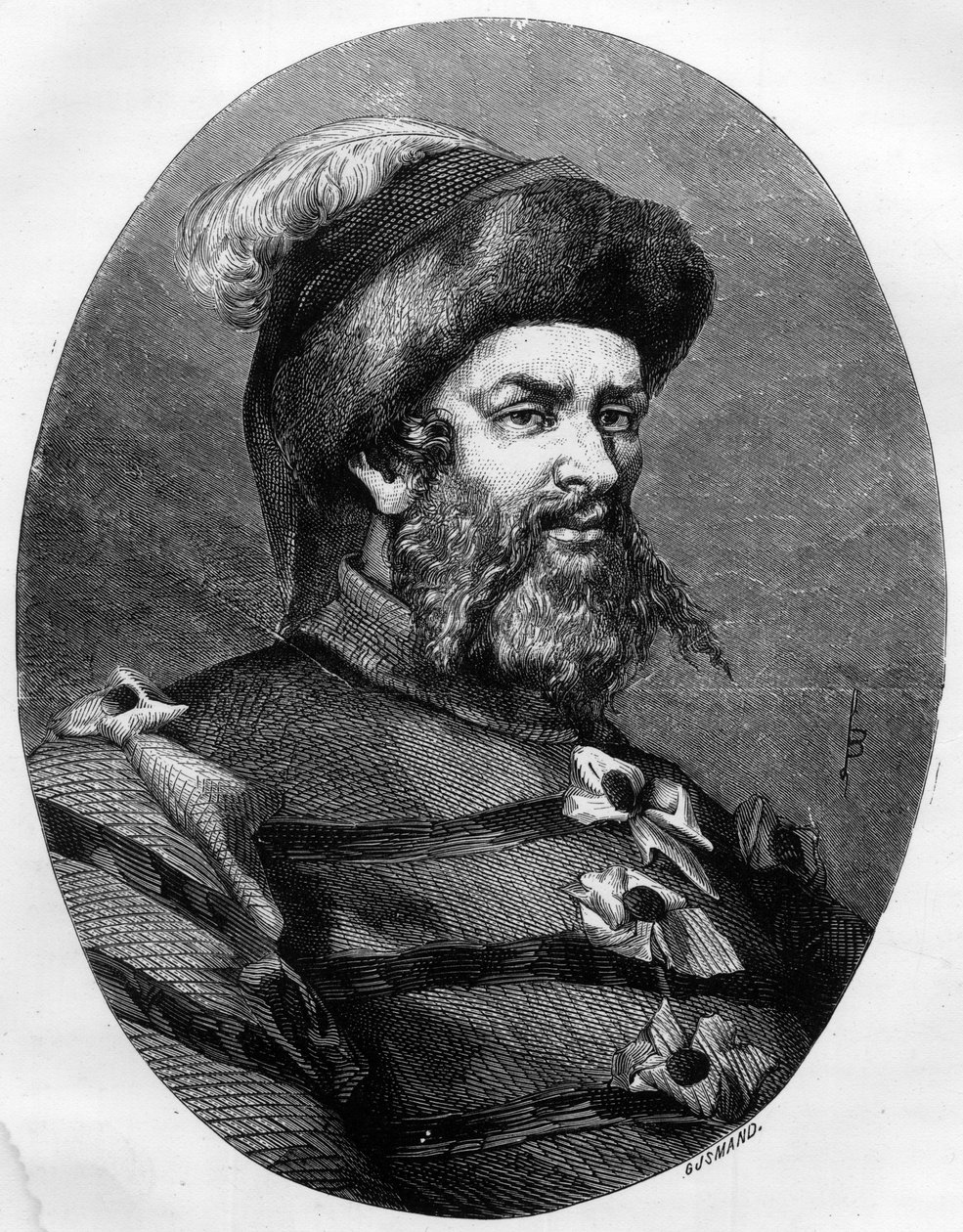 Portrait de Philippe Guillery (1566-1608) brigand français - Gravure par Léon Bailly de 1863 dans « Le Livre Rouge - Histoire De L
