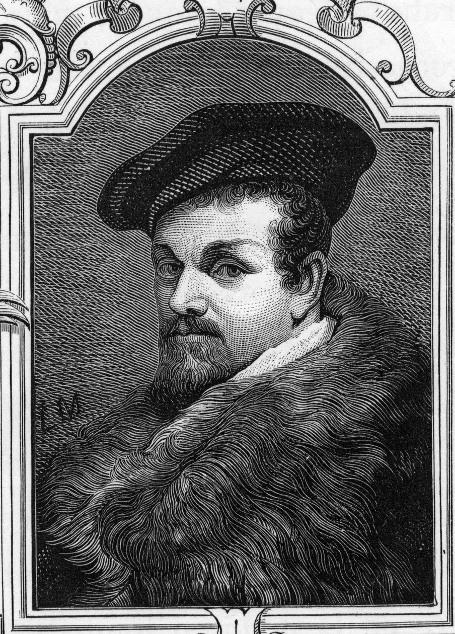 Portrait de Pier Francesco Mazzucchelli dit il Morazzone (1573-1626) peintre italien. Gravure de 1859 dans « Les galeries de l