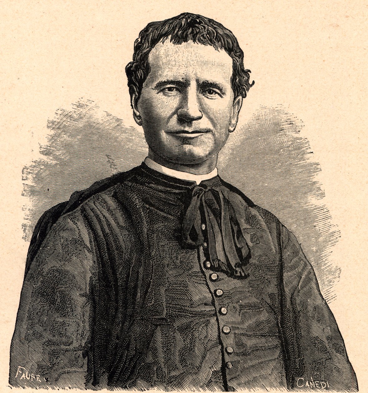 Portrait de Saint Jean Bosco ou Don Bosco (Giovanni Melchior Bosco) (1815-1888) XIXe siècle (gravure) - Anonymous Anonymous