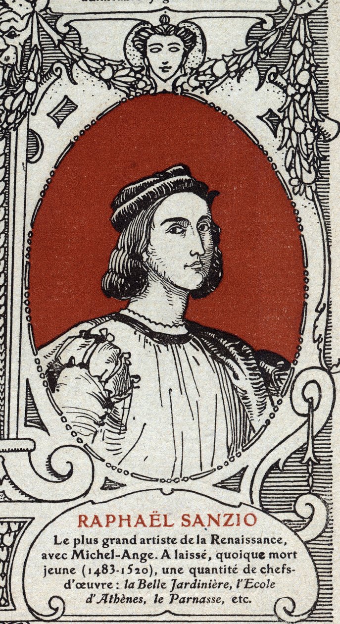 Portrait du peintre de la Renaissance italienne Raphaël (Raffaello Sanzio 1483-1520). Gravure de 1914. Collection privée - Anonymous Anonymous