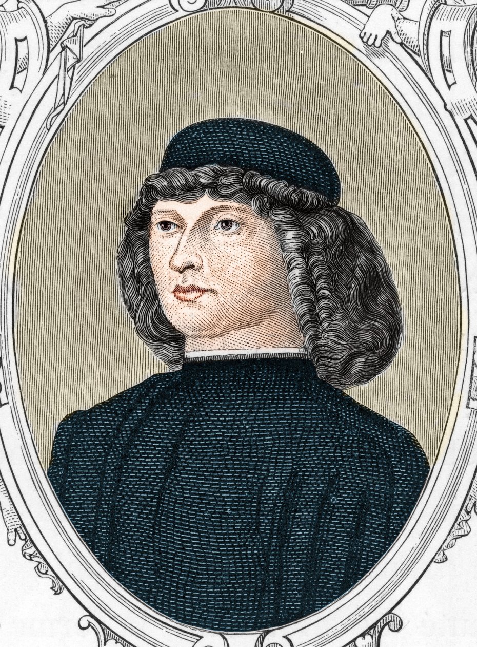 Portrait du peintre italien Giovanni Bellini dit il Giambellino (1425/1433-1516), gravure de 1859 dans « les galeries d