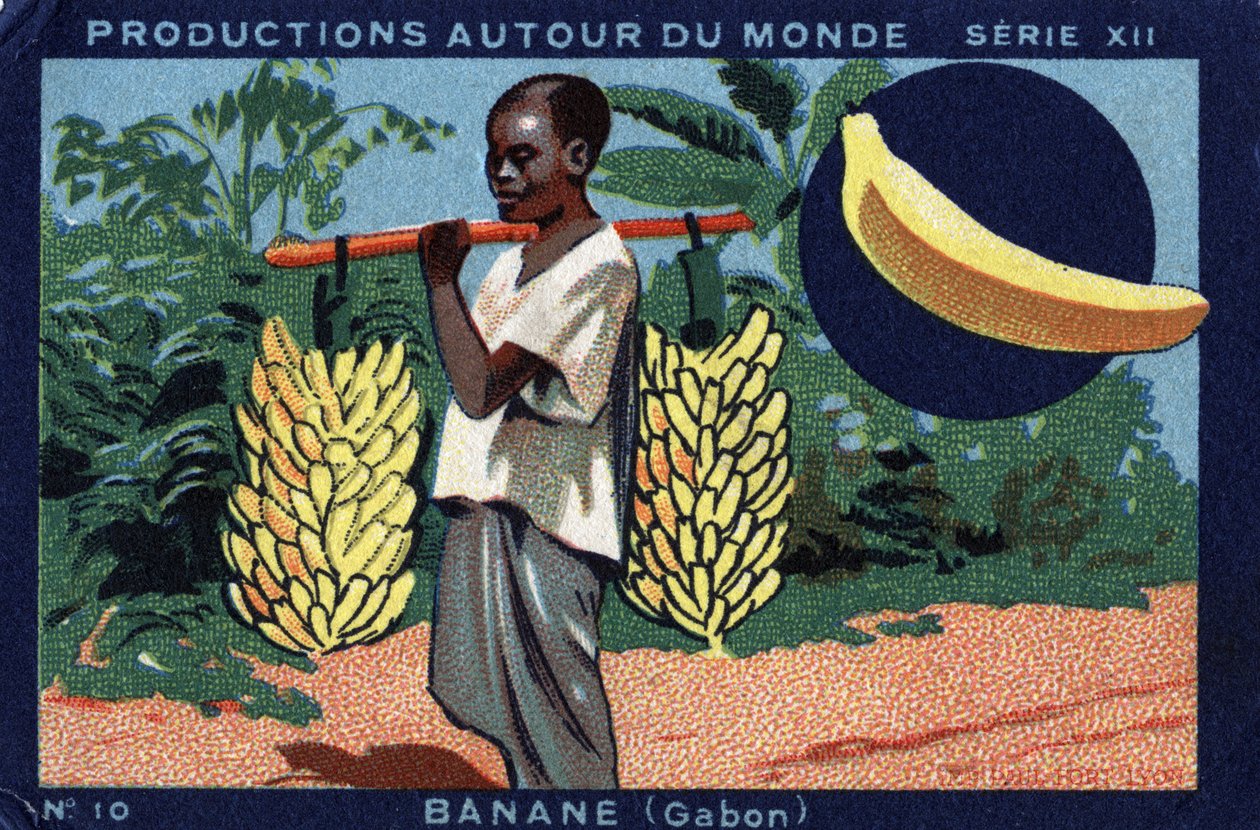 Productions autour du monde : banane au Gabon. Chromolithographie de 1933 dans "Album Joseph-Milliat". - Anonymous Anonymous