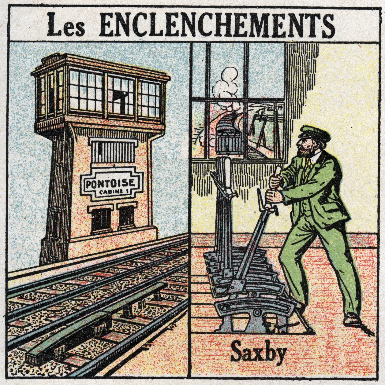Chemins de fer : enclenchement. Une gare ferroviaire utilisant des leviers individuels Saxby. Illustration anonyme de 1925. Collection privée. - Anonymous Anonymous