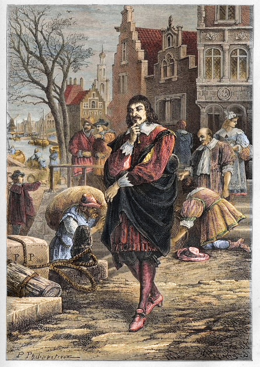 René Descartes (1596-1650), philosophe et mathématicien français se promenant dans les rues d