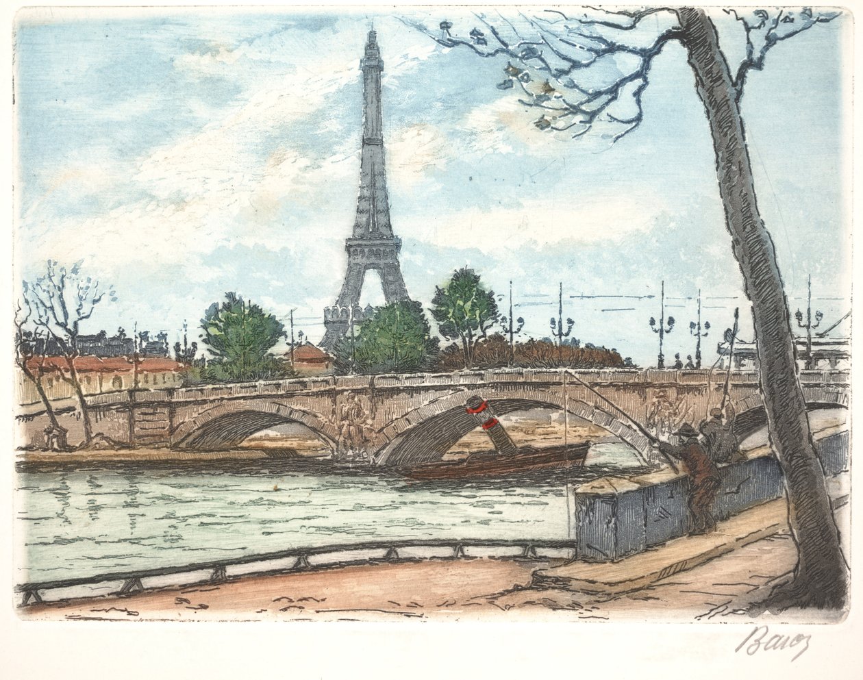 Seine et Tour Eiffel (eau-forte) - Anonymous Anonymous