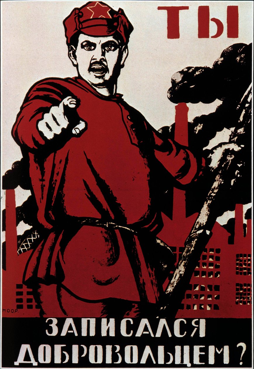 Affiche de propagande révolutionnaire soviétique appelant les Russes contre les généraux de l